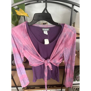 Women's Agua Blues Purple Pink Tie-Dye Long Sleeve Tee M